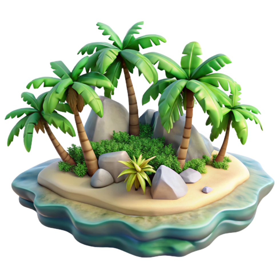 serene artistic Tropical Island with Lush Vegetation Transparent Cutout detailed png
