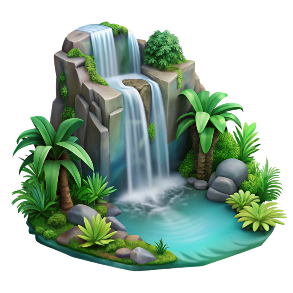 magnificent rustic Tropical Rainforest Waterfall Scene Transparent Background original png