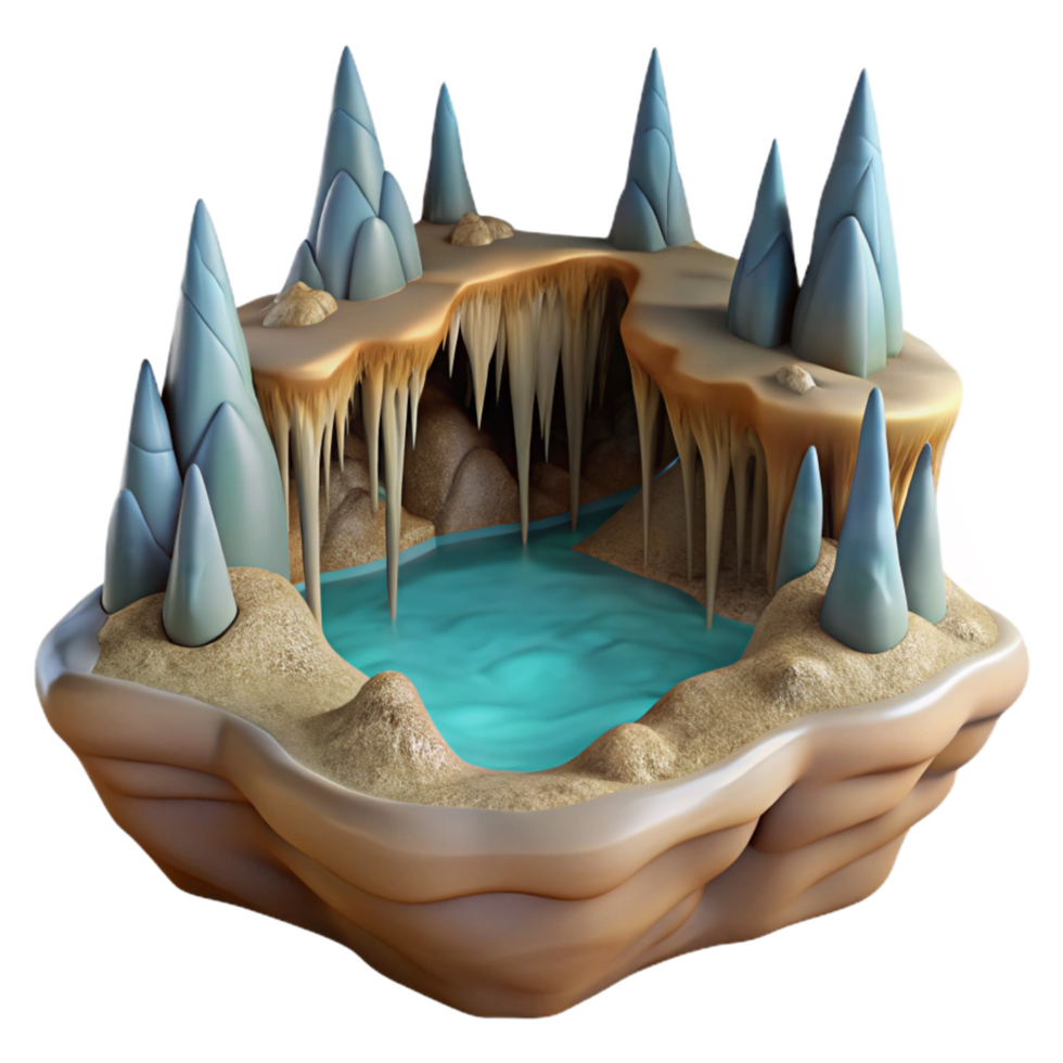 magnificent contemporary Underground River Stalactites Cave Formations Isolated original png