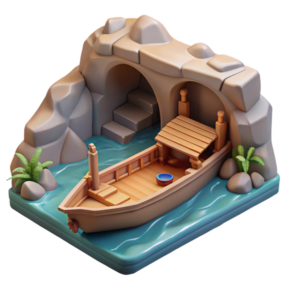 impressive abstract Underground River Underground Boat Docked Isolated high resolution png