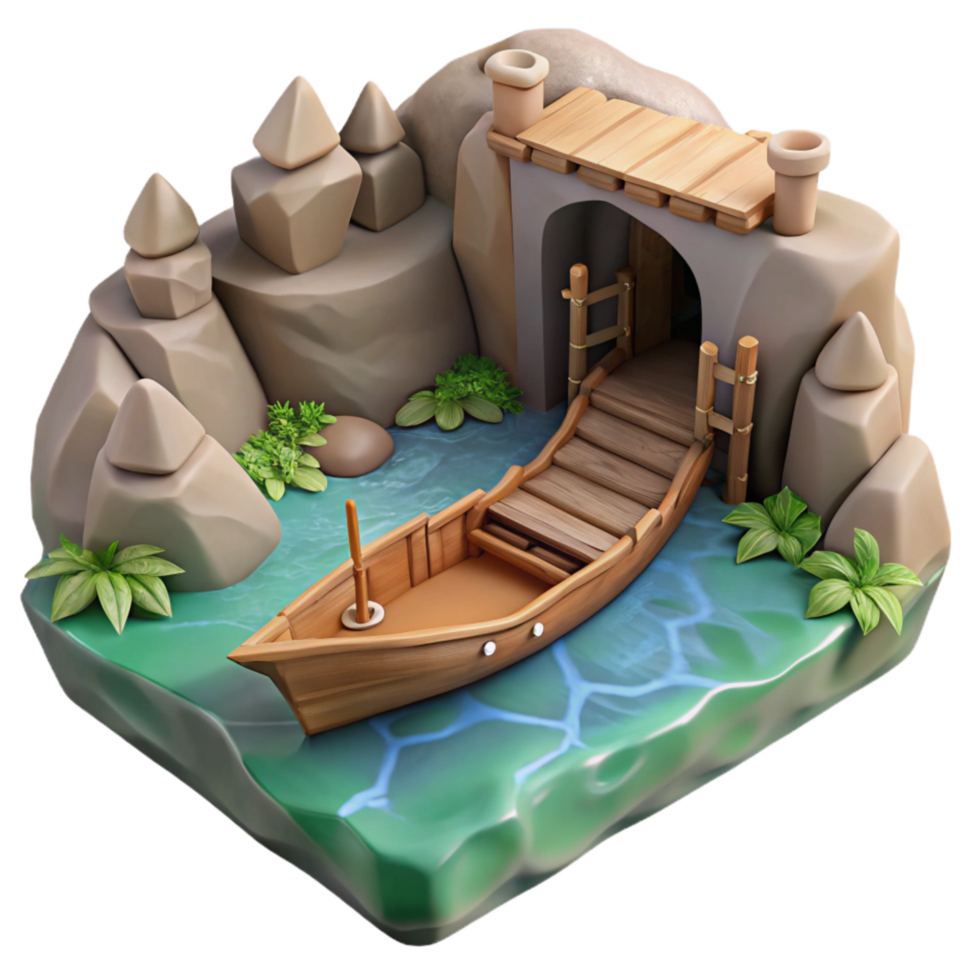 beautiful minimalist Underground River Underground Boat Docked Isolated exclusive png
