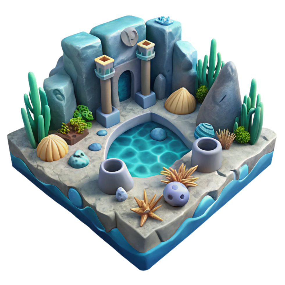 beautiful contemporary Underwater Archaeology Site Realistic Render Cutout png