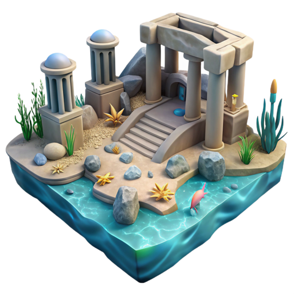 magnificent modern Underwater Archaeology Site Realistic Render Cutout original png