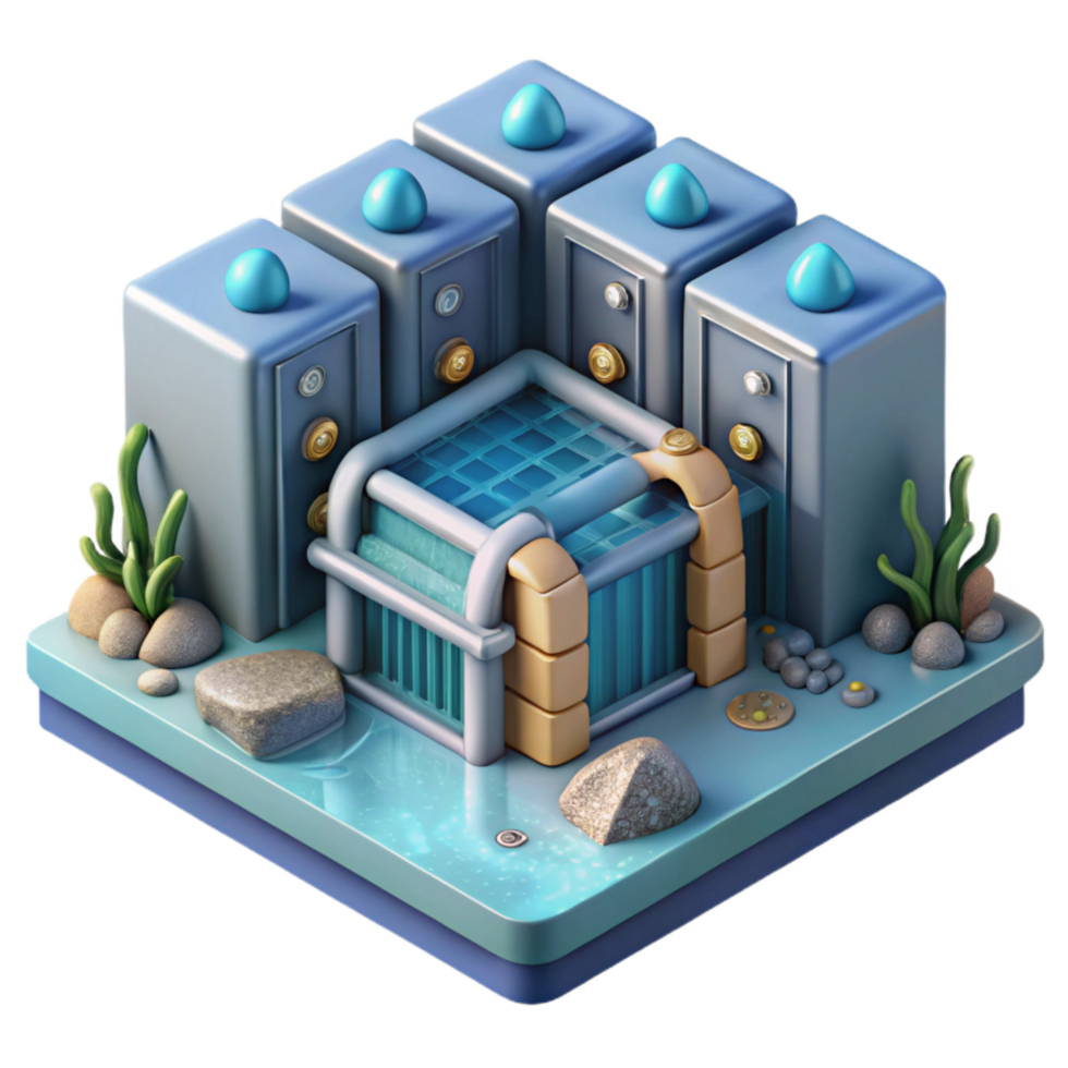 impressive minimalist Underwater Data Center Concept Art Isometric View Cutout original png
