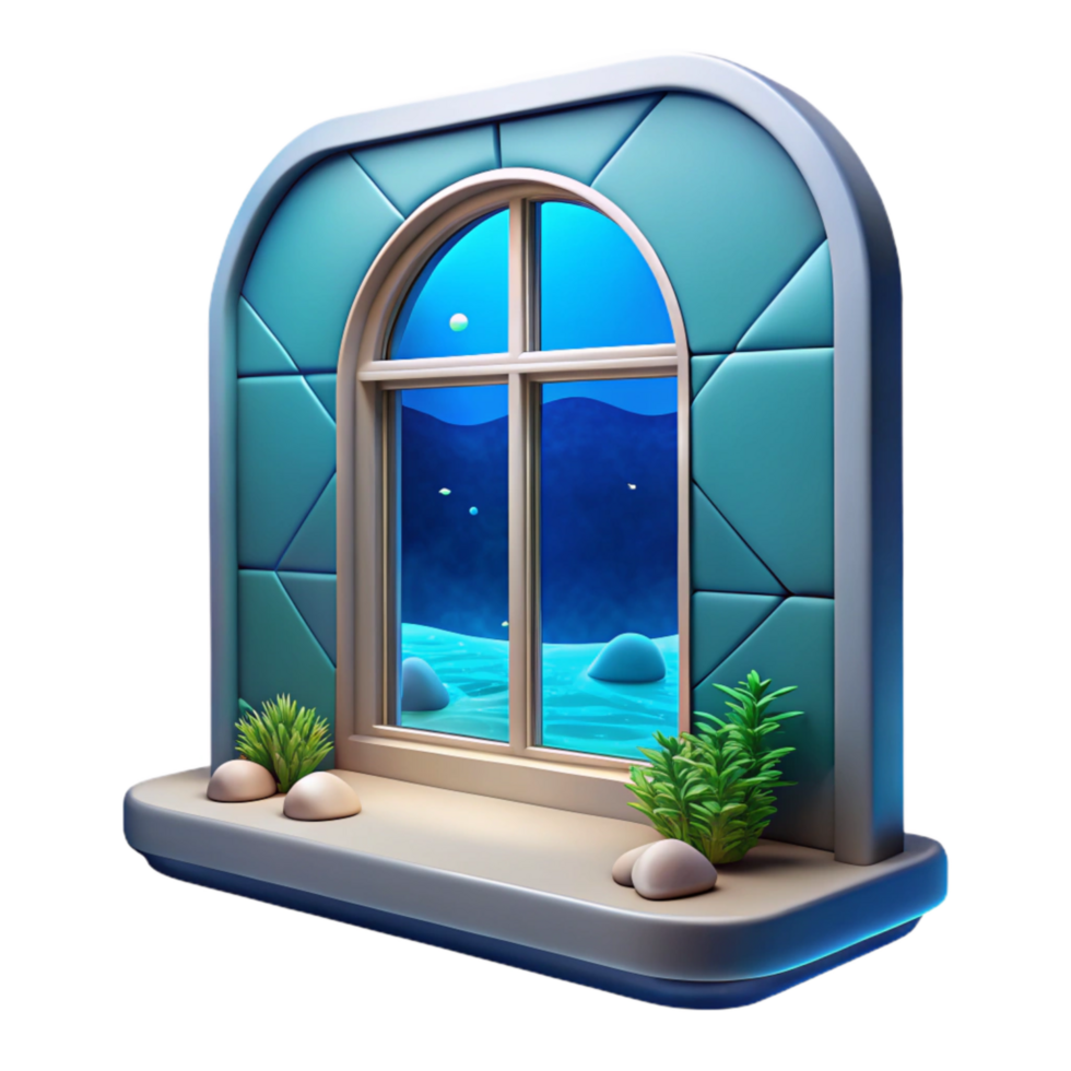 serene traditional Underwater Hotel Room Window Isolated with Ocean View professional png