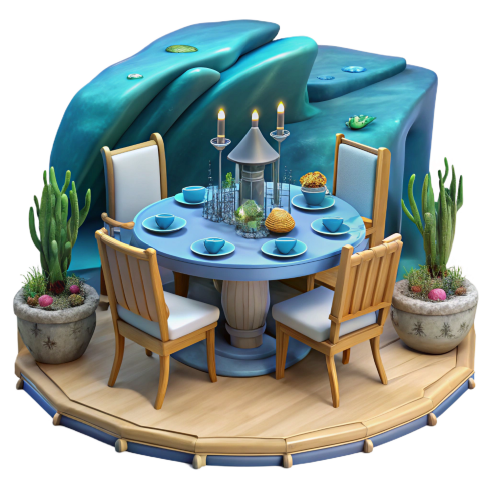 dramatic modern Underwater Hotel Restaurant Dining Table Cutout with Elegant Setting detailed png