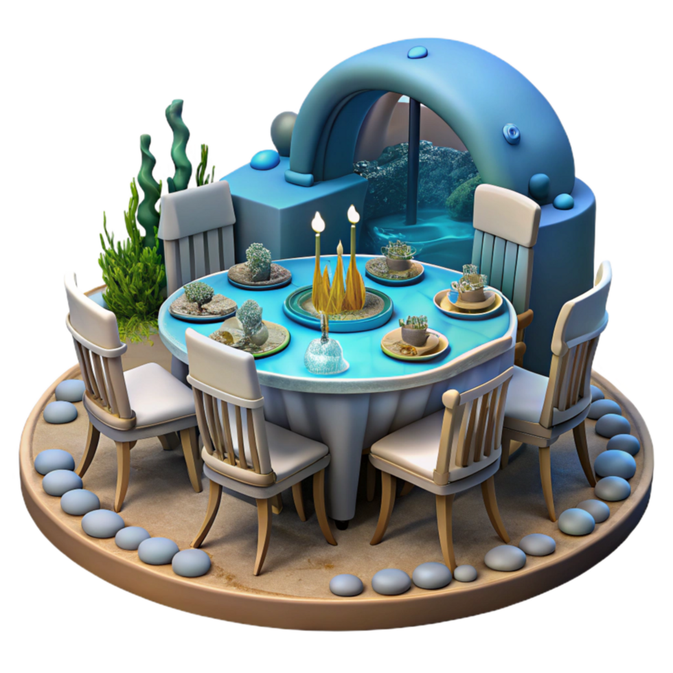wonderful artistic Underwater Hotel Restaurant Dining Table Cutout with Elegant Setting authentic png