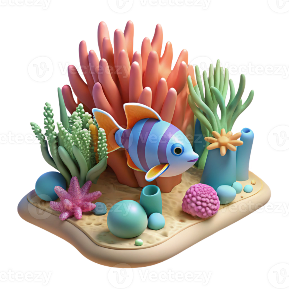 stunning minimalist Underwater Scene Fish and Coral Transparent Background Cutout exclusive png