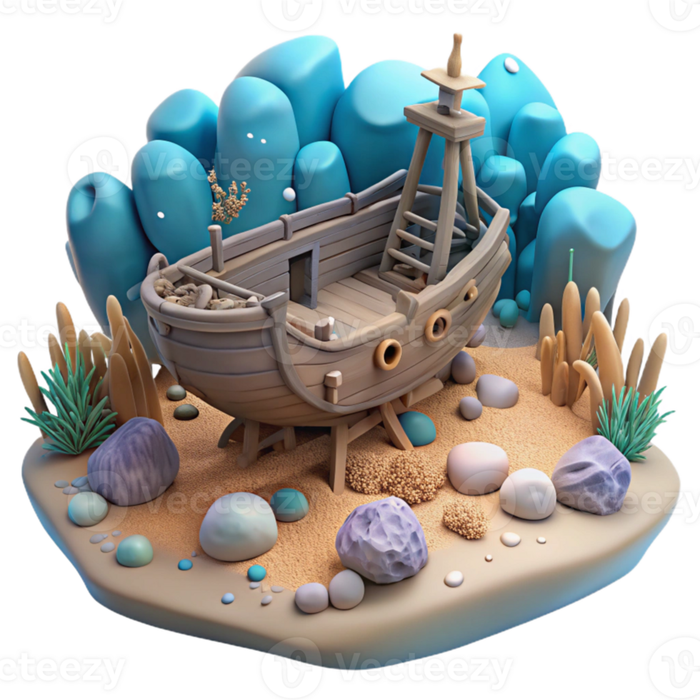elegant rustic Underwater Shipwreck Scene with Transparent Background high resolution png