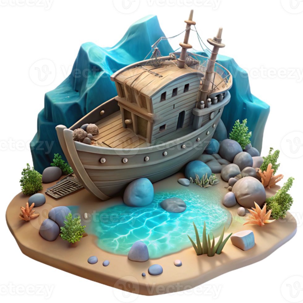 extraordinary minimalist Underwater Shipwreck Scene with Transparent Background genuine png