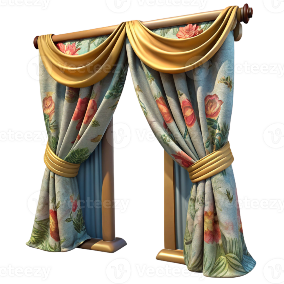 beautiful classic Upcycled Curtains Bohemian Style Floral Print Isolated Element authentic png