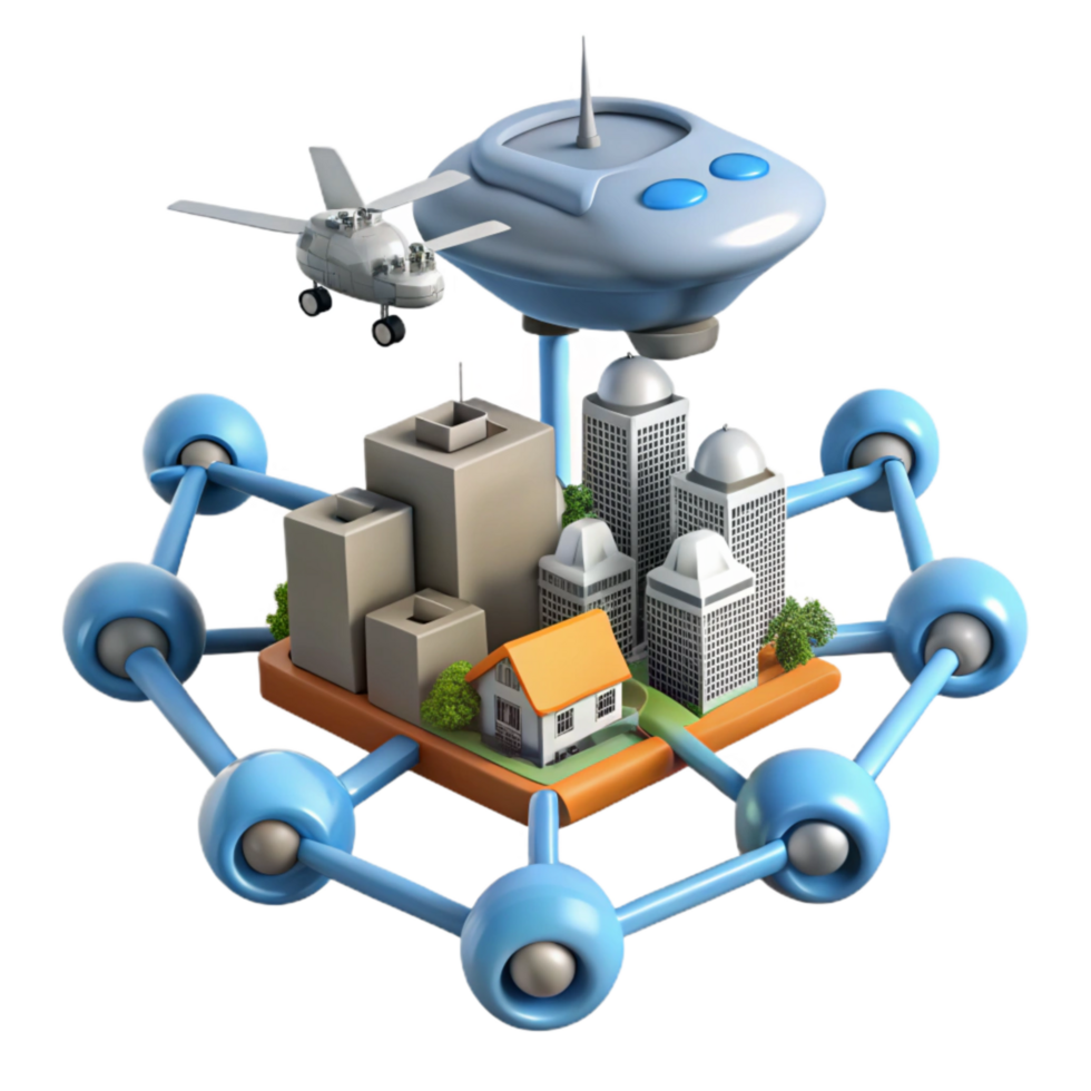 serene minimalist Urban Air Mobility Network Diagram Isolated png