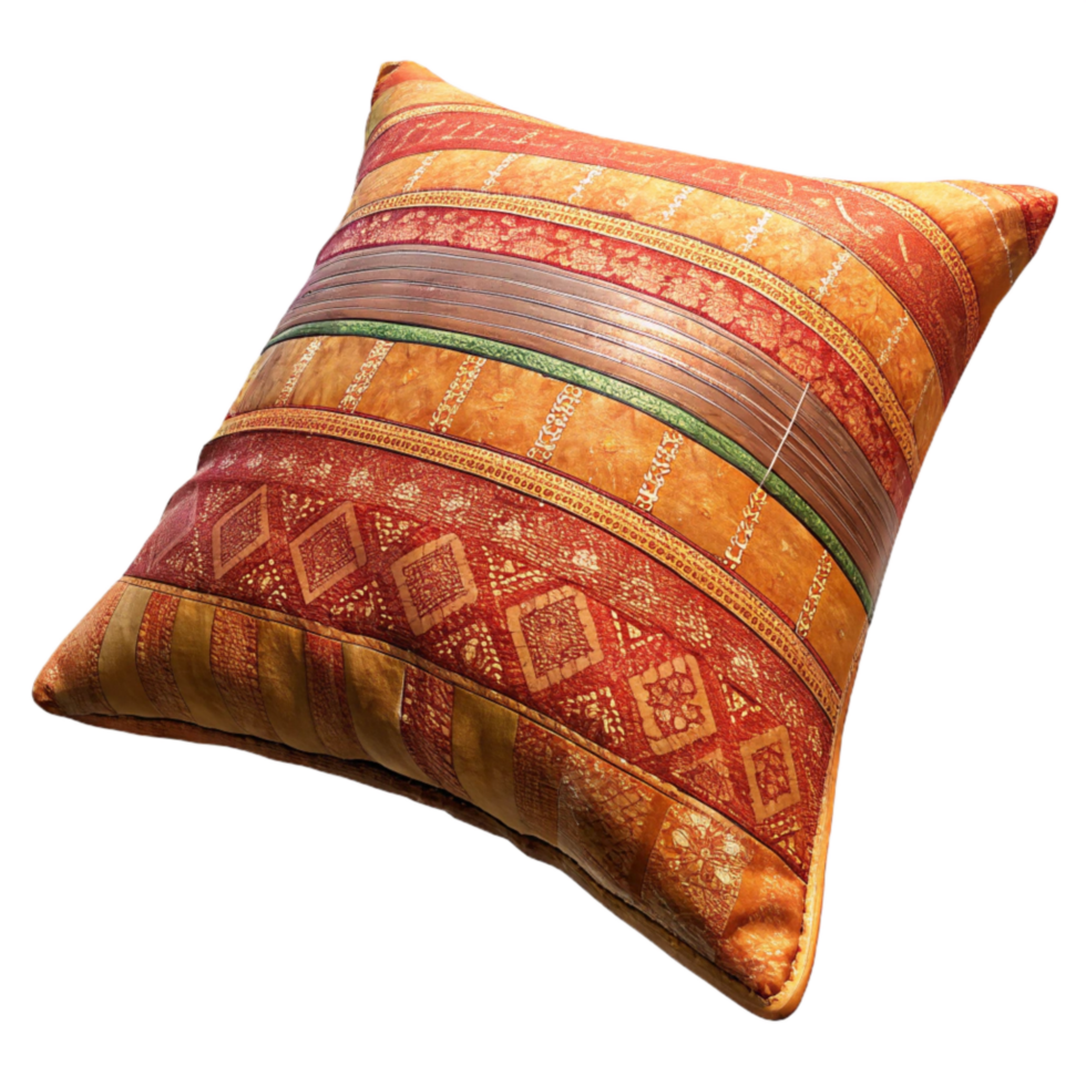 impressive vintage Upcycled Sari Throw Pillow Bohemian Style Isolated Element high quality png