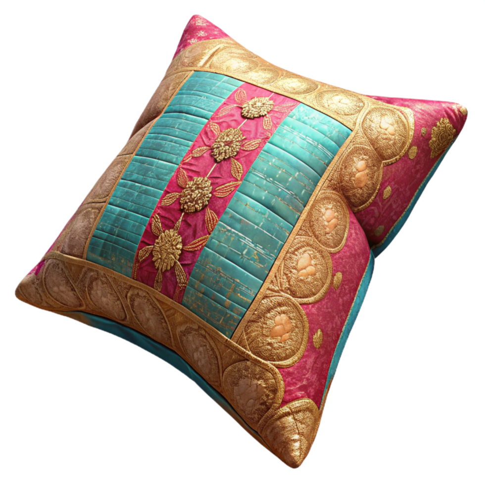 vibrant vintage Upcycled Sari Throw Pillow Bohemian Style Isolated Element png