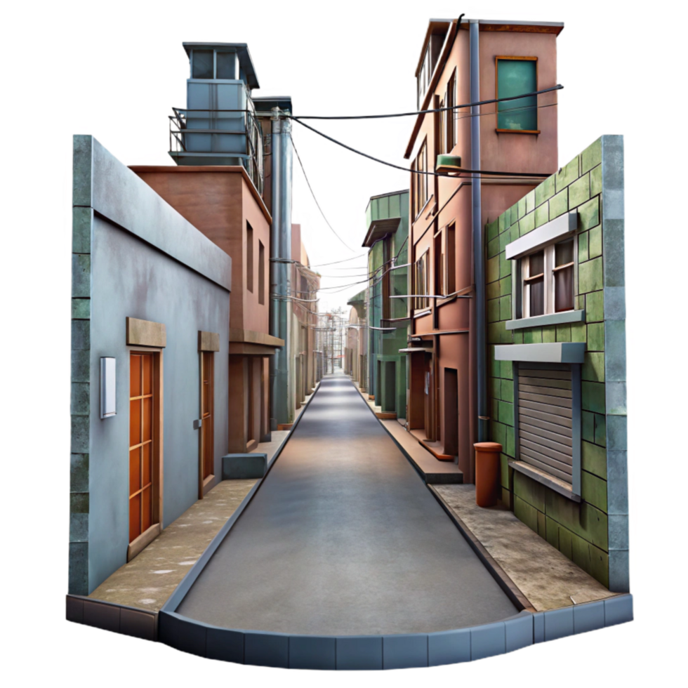 beautiful rustic Urban Alleyway Perspective View Cutout professional png