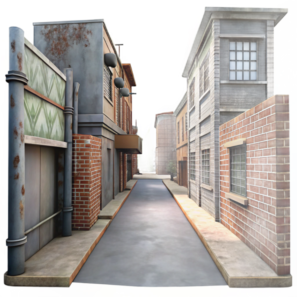 vibrant classic Urban Alleyway Perspective View Cutout detailed png