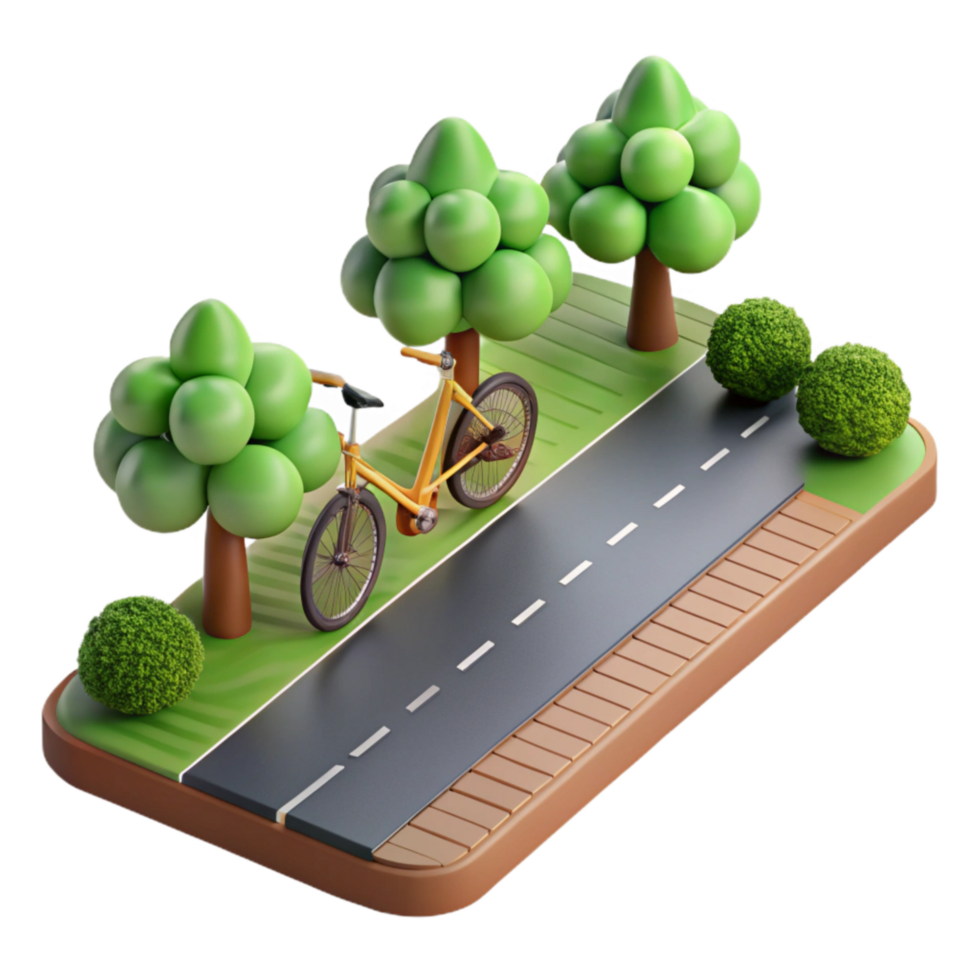 beautiful modern Urban Bicycle Path with Trees Isolated Element detailed png