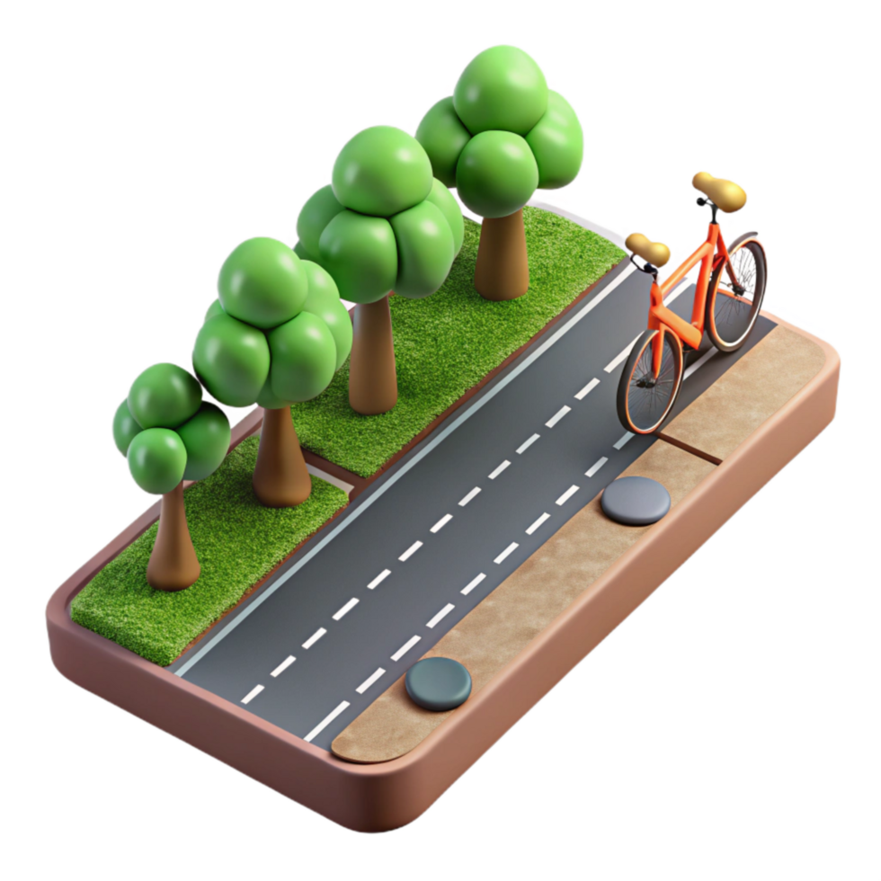 wonderful rustic Urban Bicycle Path with Trees Isolated Element png