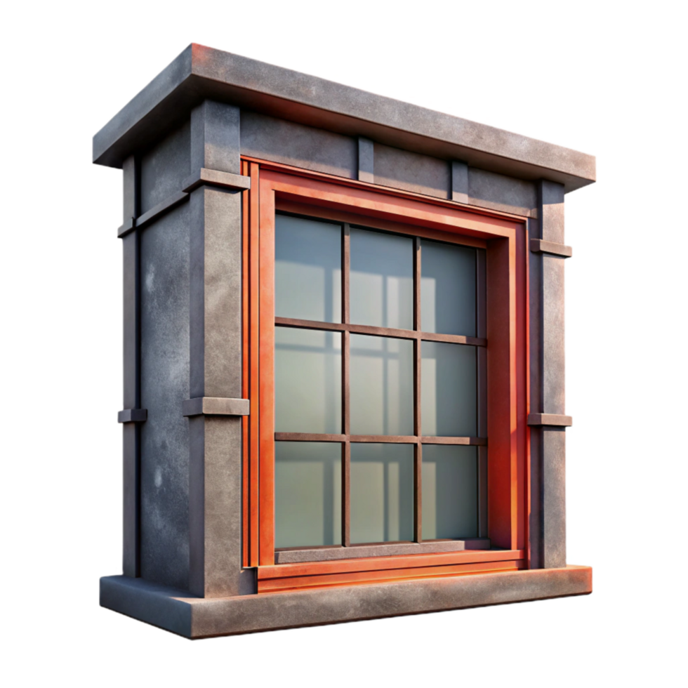 dramatic rustic Urban Building Window Frame Isolated on Transparent Background original png