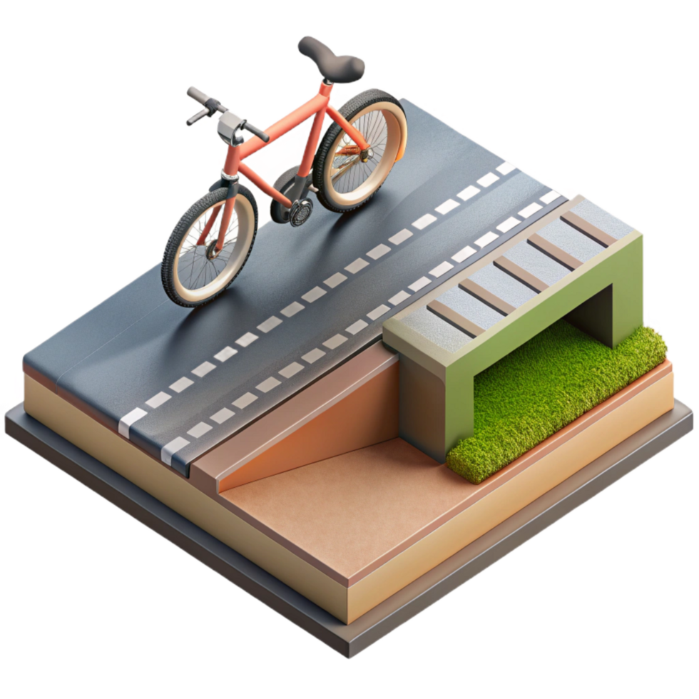 beautiful contemporary Urban City Bike Path Isometric Isolated Element premium png