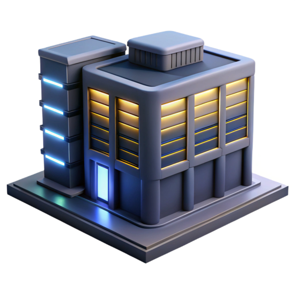 dramatic modern Urban Data Center Exterior Night View Cutout detailed png