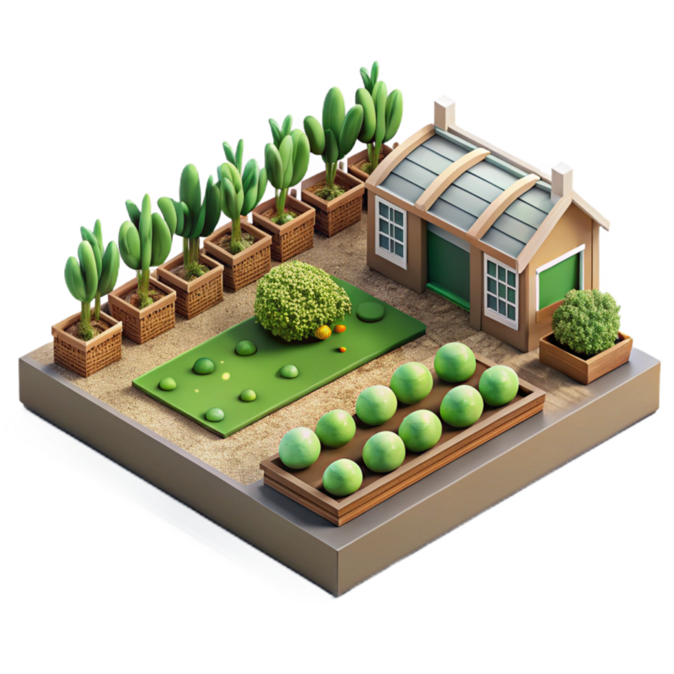 elegant modern Urban Farm Community Garden Setting Transparent Background genuine png