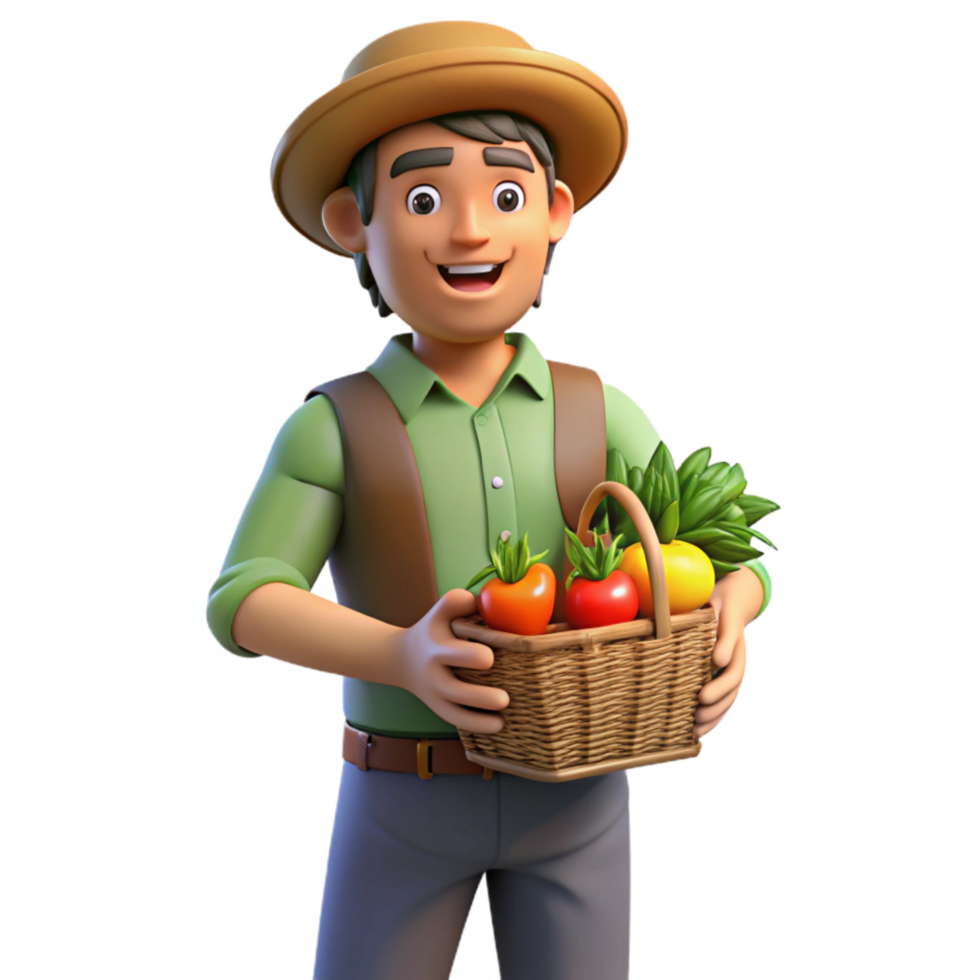 stunning contemporary Urban Farmer Holding Basket of Vegetables Isolated detailed png
