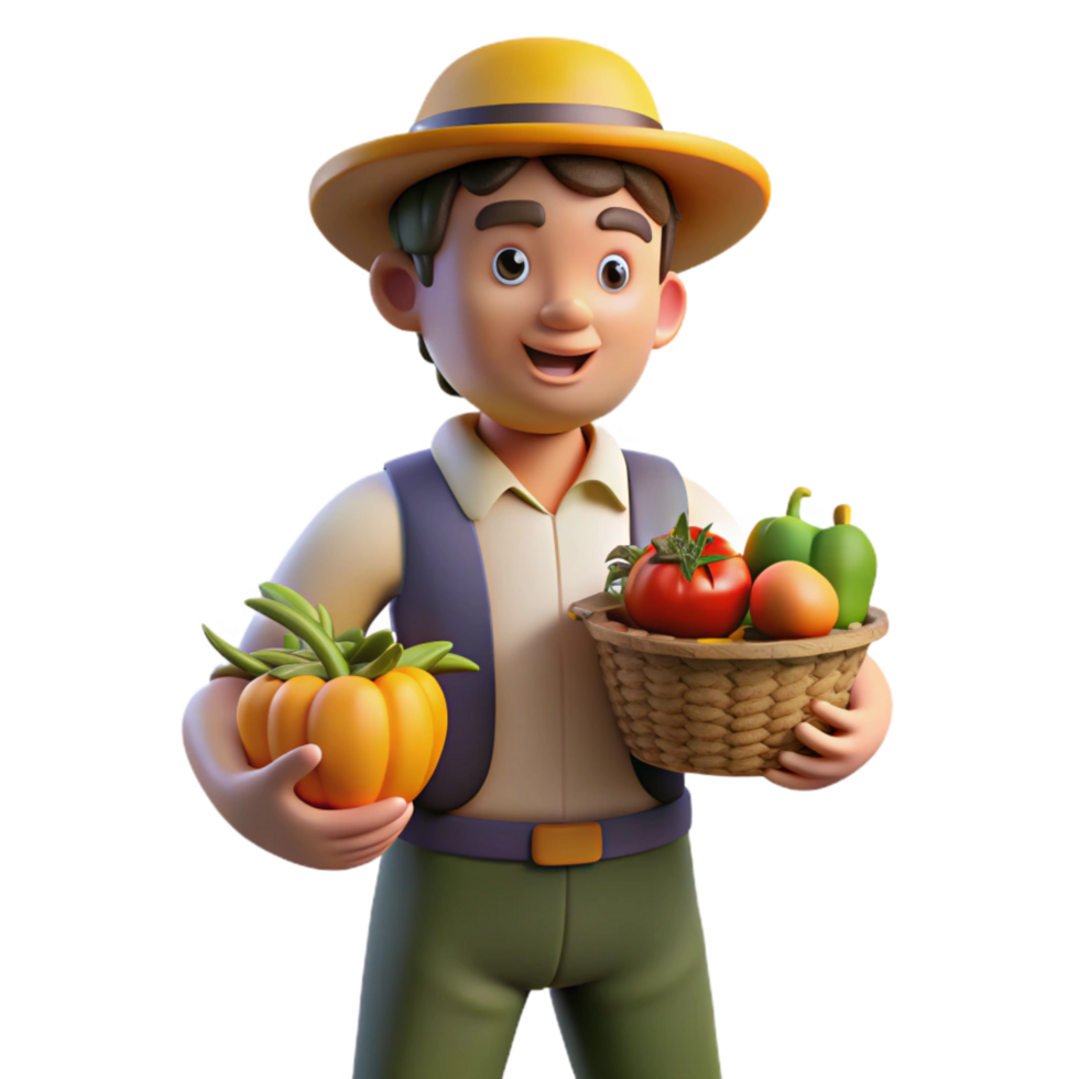 dramatic minimalist Urban Farmer Holding Fresh Produce Isolated genuine png