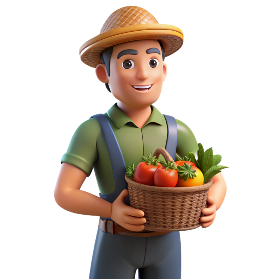 vibrant classic Urban Farmer Holding Basket of Vegetables Isolated png