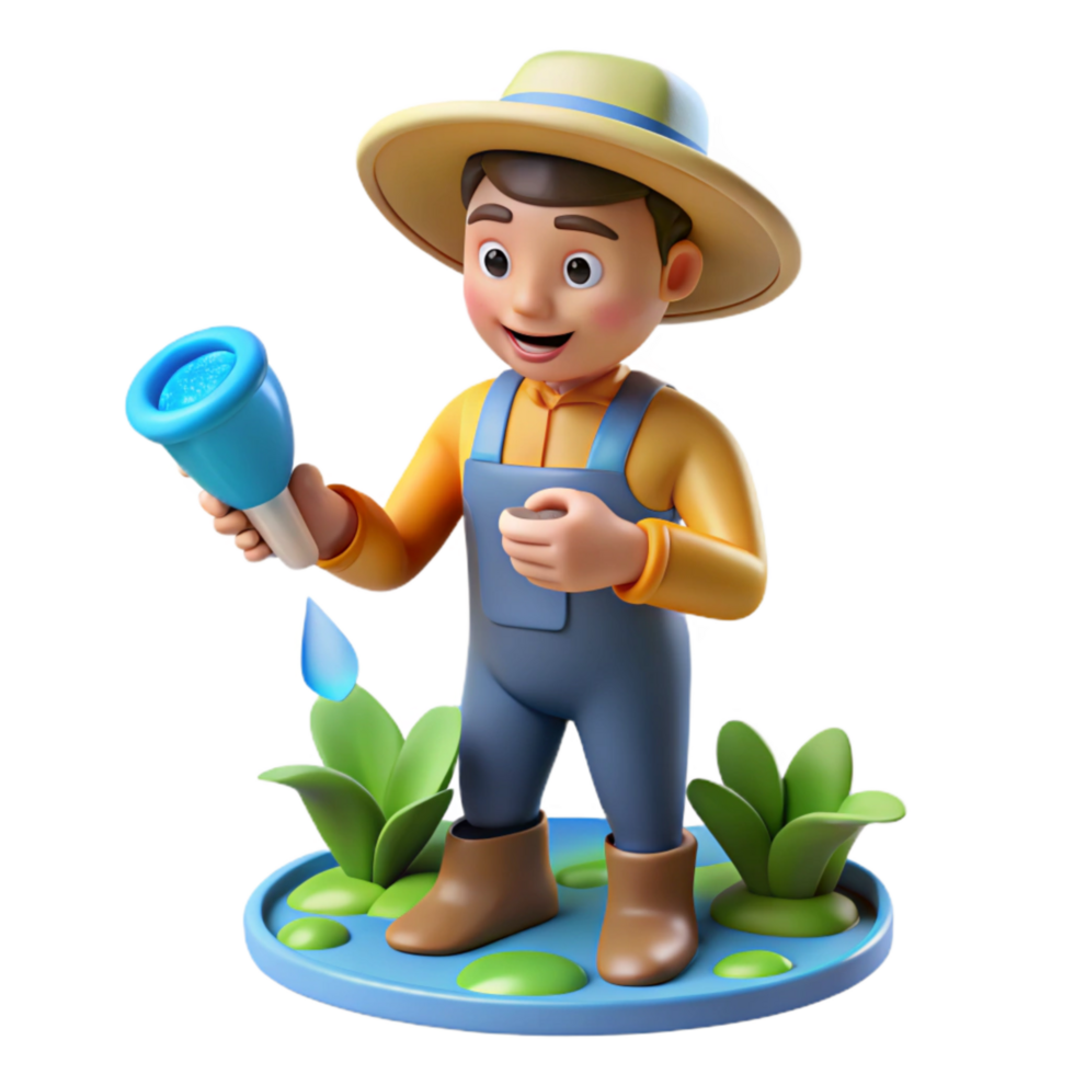 serene vintage Urban Farmer Checking Water Ph Isolated premium png
