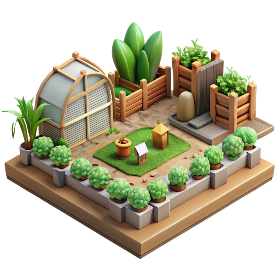 extraordinary modern Urban Farm Community Garden Setting Transparent Background high quality png