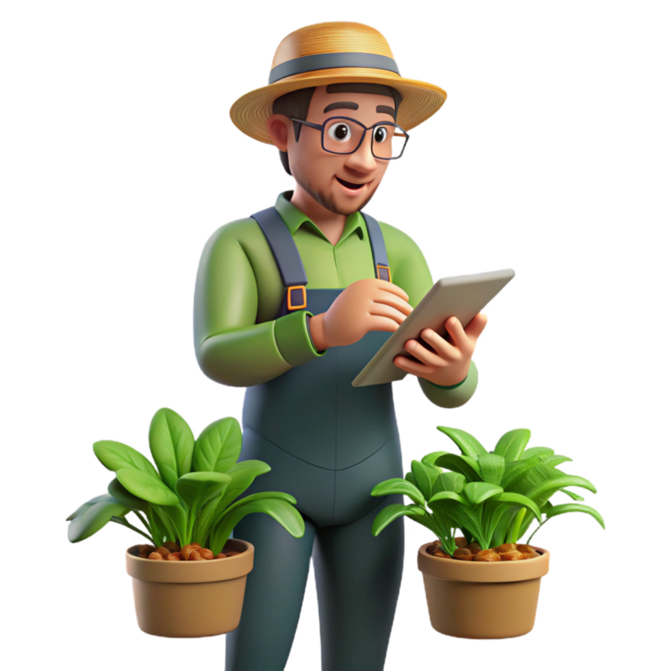 magnificent abstract Urban Farmer Inspecting Plants Transparent Background png