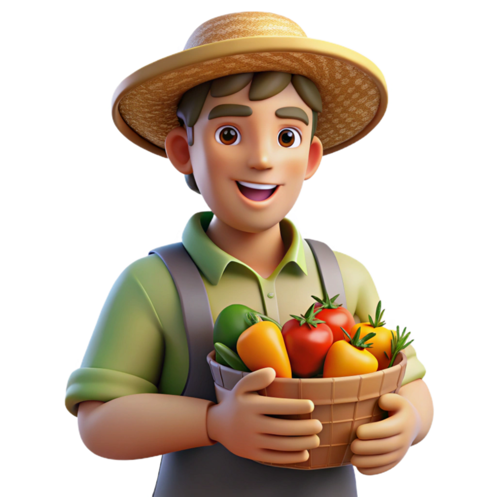 extraordinary artistic Urban Farmer Holding Fresh Produce Isolated detailed png