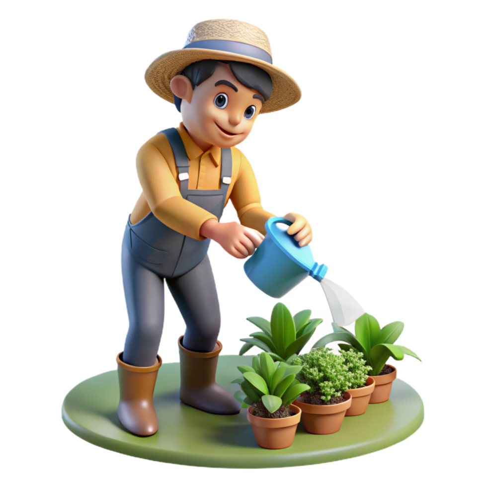 magnificent contemporary Urban Farmer Watering Plants Transparent Background premium png