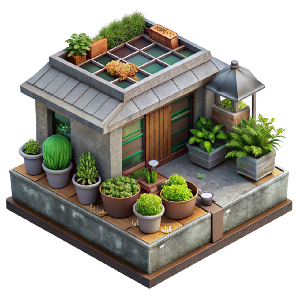 elegant minimalist Urban Farming Isolated Rooftop Garden authentic png