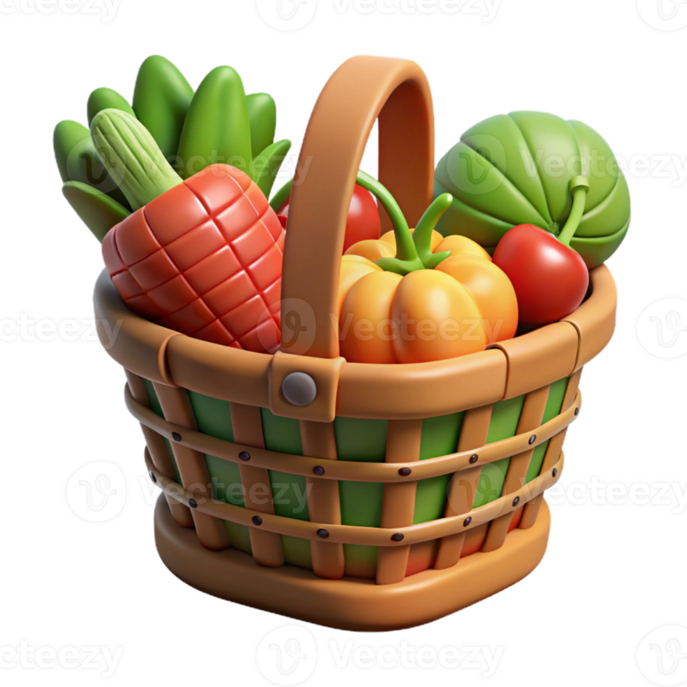 beautiful minimalist Urban Farm Produce Basket Isolated Fresh Vegetables high quality png