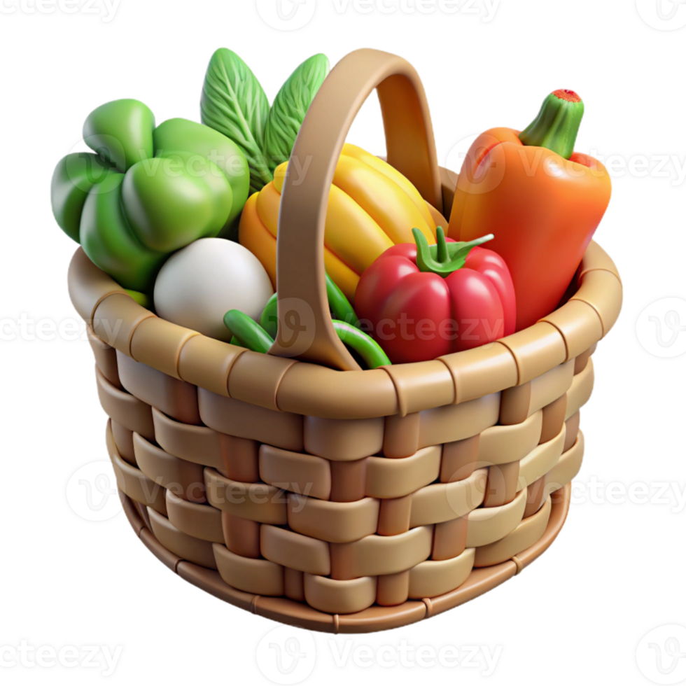 elegant rustic Urban Farm Produce Basket Isolated Fresh Vegetables premium png