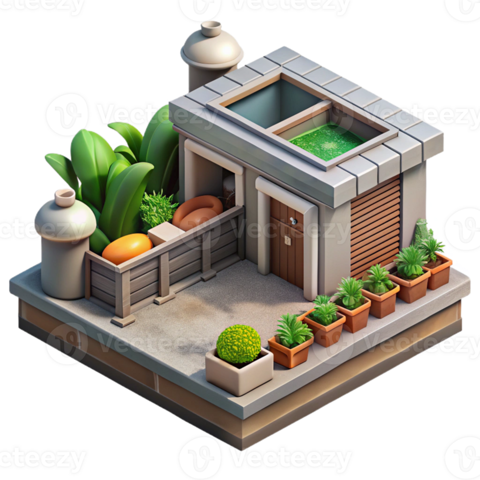 serene abstract Urban Farm Rooftop Garden Transparent Background premium png