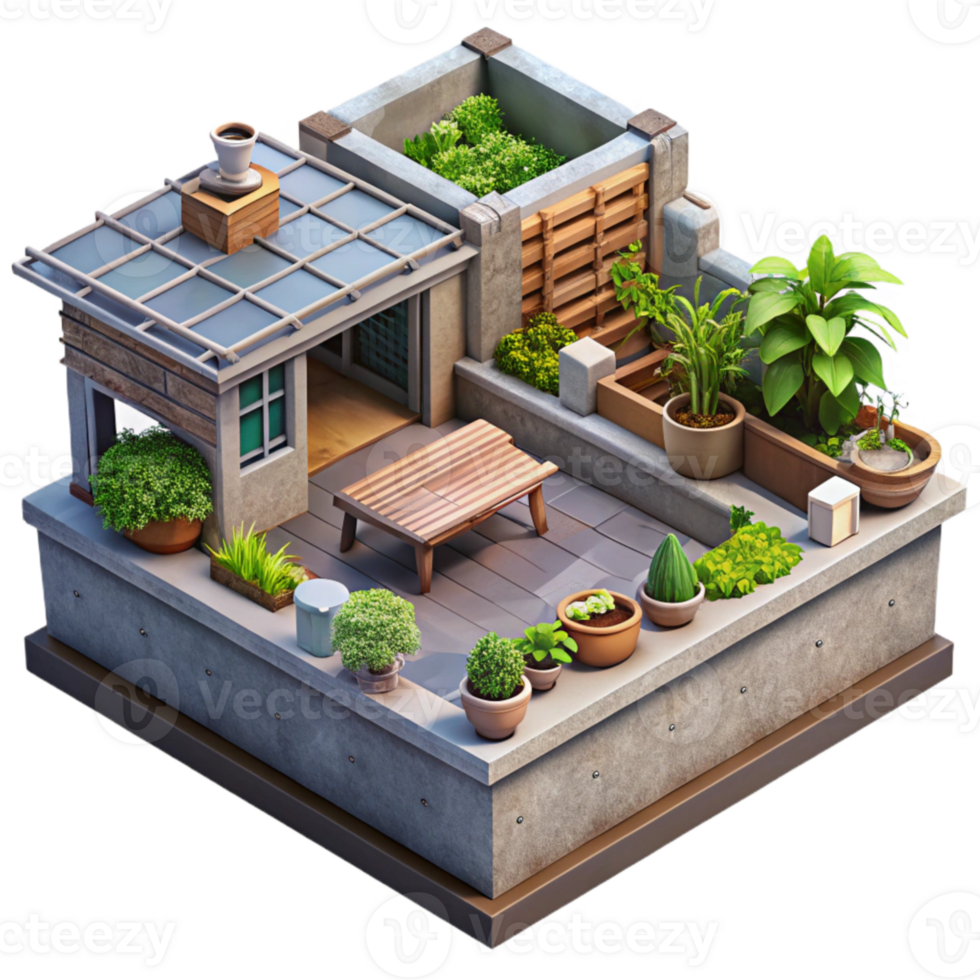 serene modern Urban Farm Rooftop Garden Transparent Background png