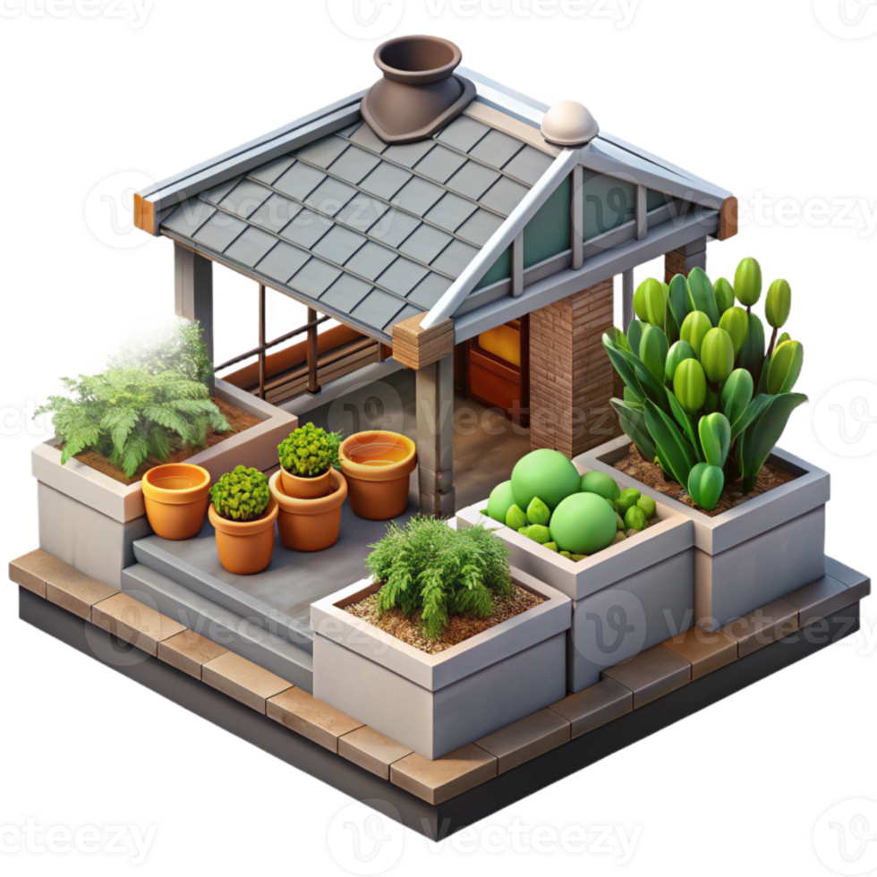 elegant minimalist Urban Farm Rooftop Garden Transparent Background high resolution png