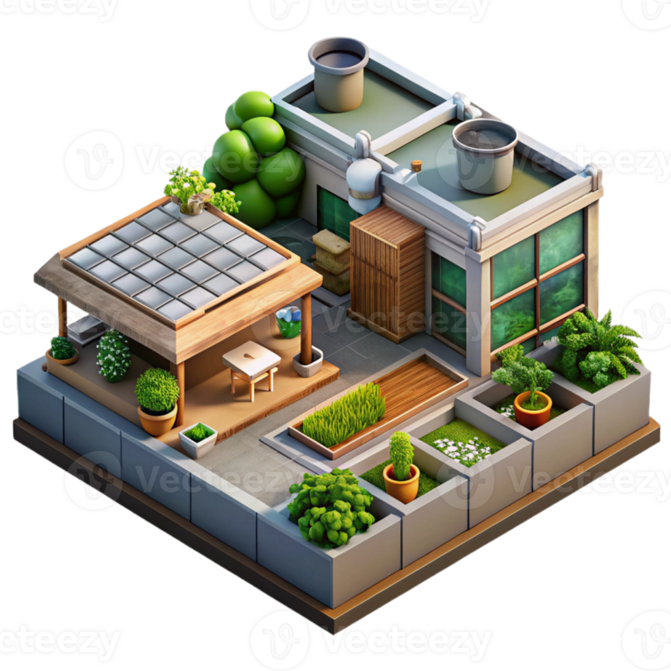 vibrant contemporary Urban Farm Rooftop Garden Transparent Background detailed png