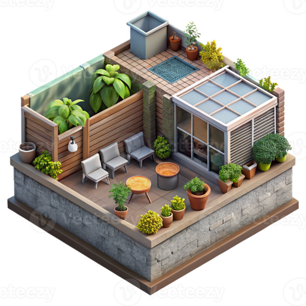 elegant minimalist Urban Farm Rooftop Garden Transparent Background detailed png