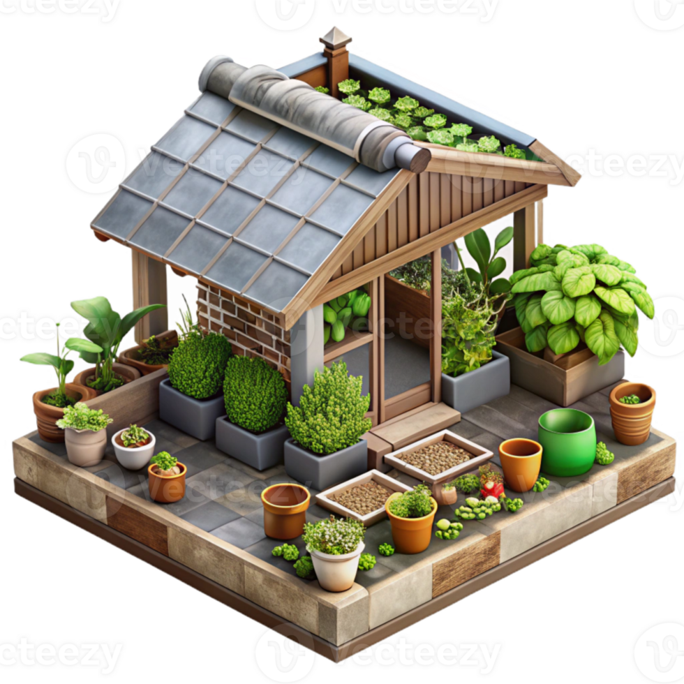 serene artistic Urban Farm Rooftop Garden Transparent Background premium png