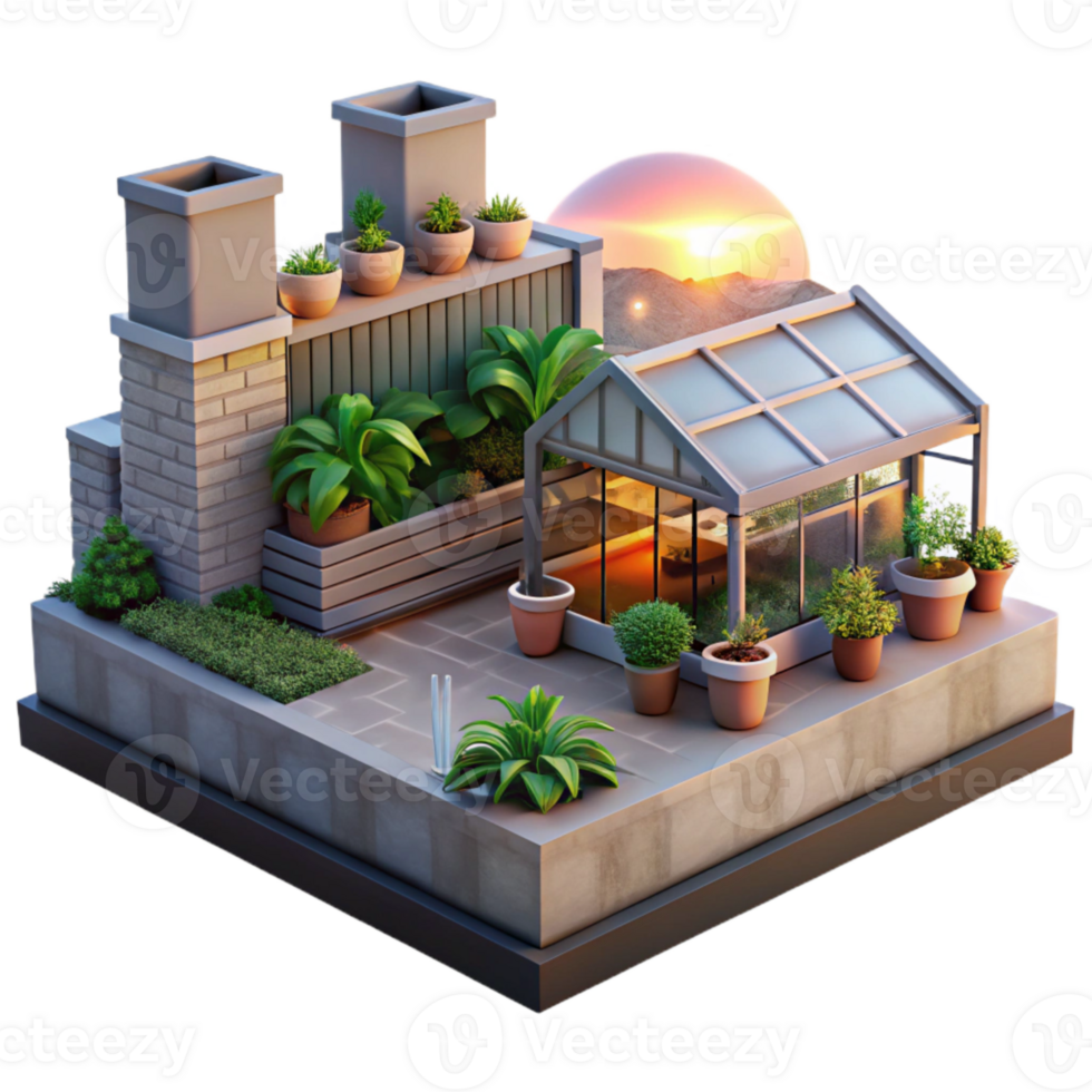 dramatic vintage Urban Farm Rooftop Garden Transparent Background original png