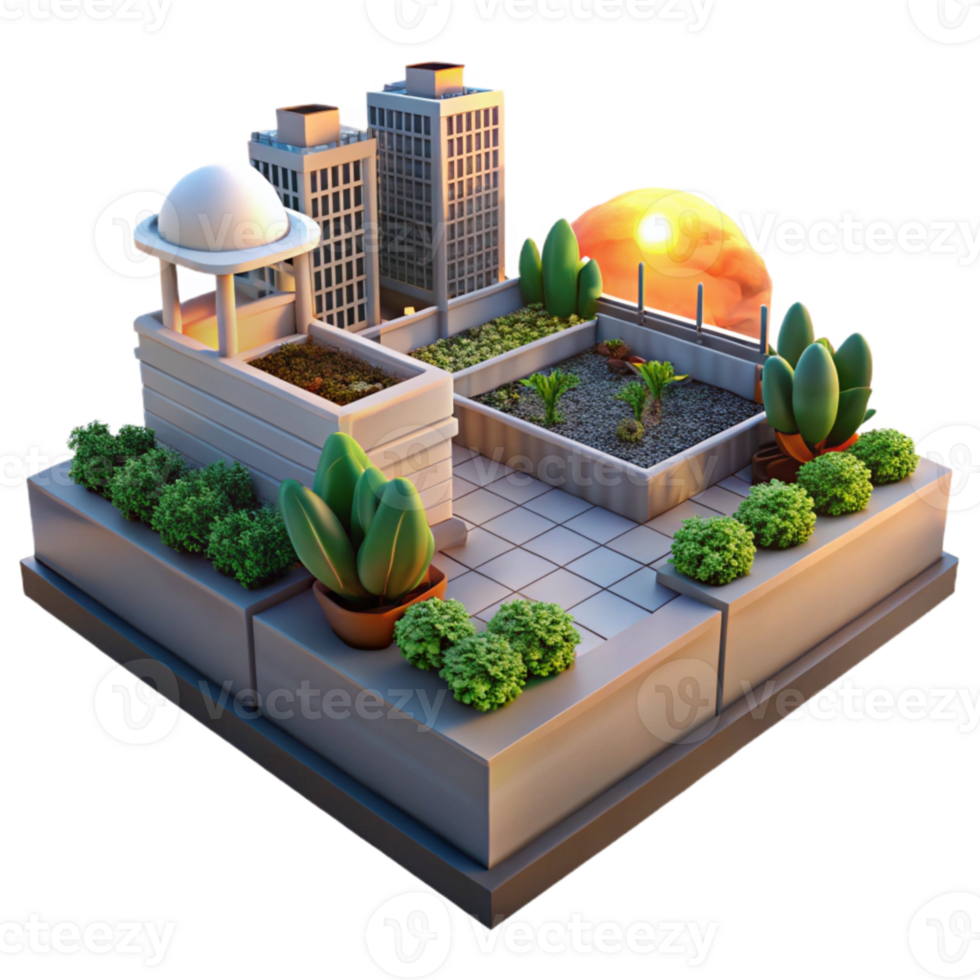 extraordinary minimalist Urban Farm Rooftop Garden Transparent Background professional png