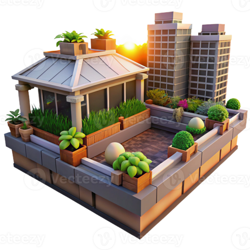 beautiful abstract Urban Farm Rooftop Garden Transparent Background genuine png