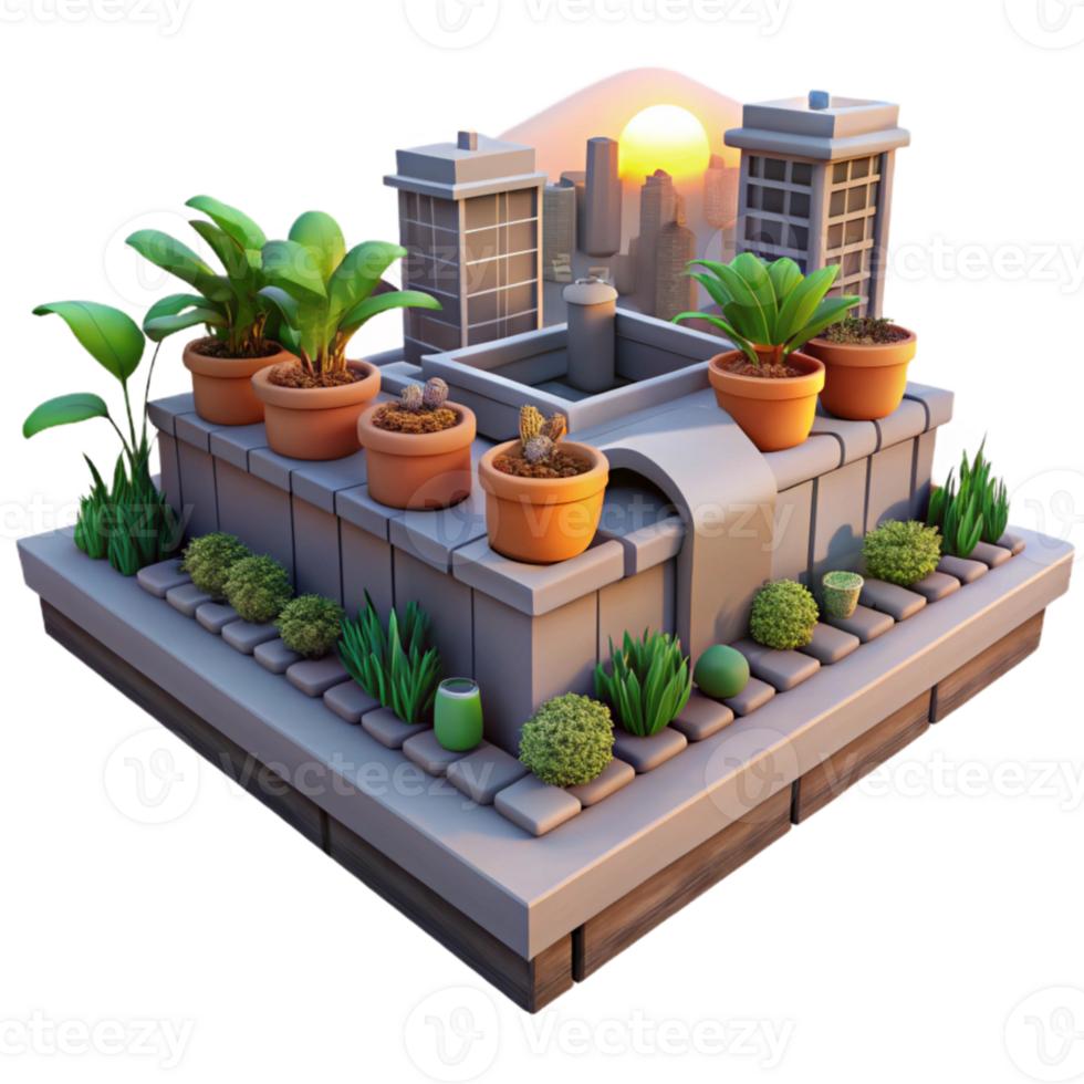 vibrant traditional Urban Farm Rooftop Garden Transparent Background genuine png