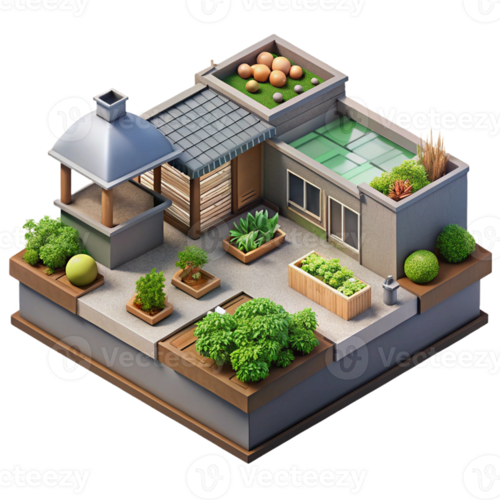 serene artistic Urban Farm Rooftop Garden Transparent Background high quality png
