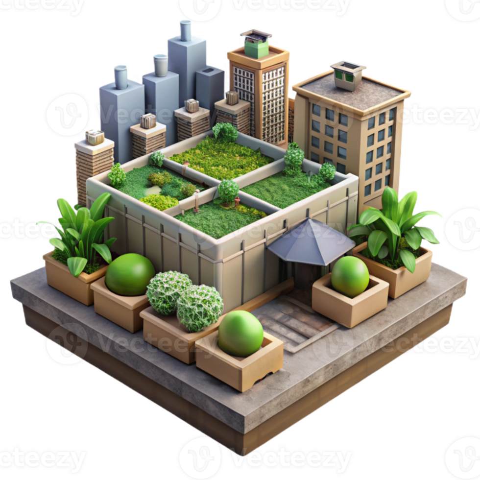 impressive artistic Urban Farm Rooftop Garden Transparent Background high quality png