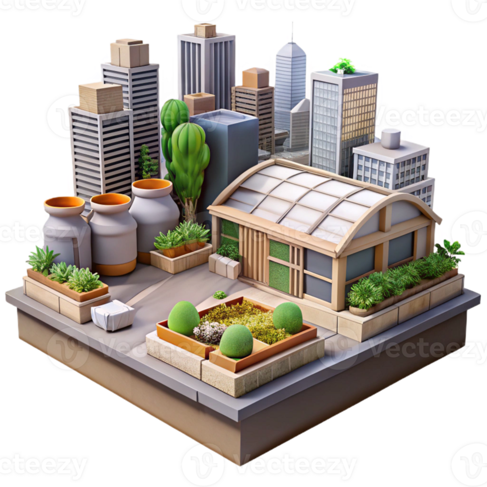 serene classic Urban Farm Rooftop Garden Transparent Background detailed png